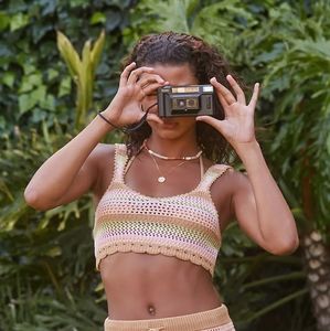 ANTHROPOLOGIE LSPACE Buena Vista Crochet Bralette Crop Tank Pink Green T…